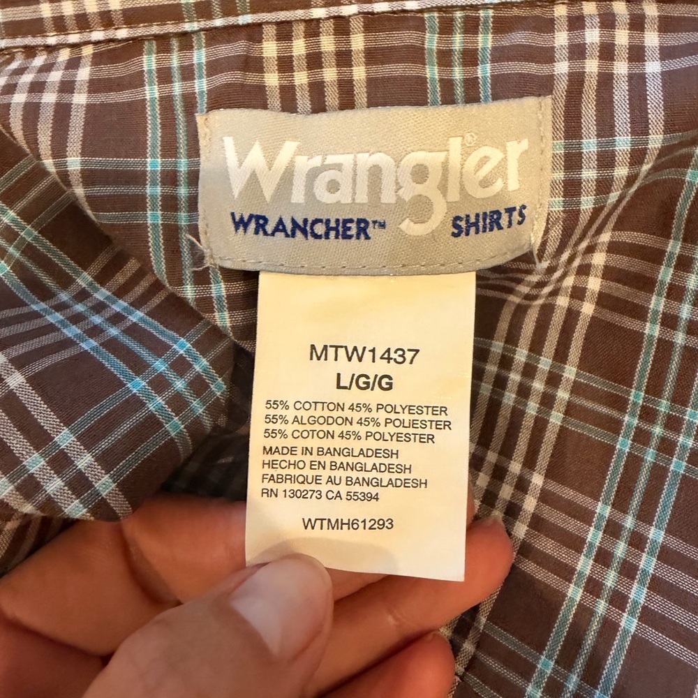 Wrangler Brown and Blue Plaid Western Button-Down Shirt - Picture 5 of 5